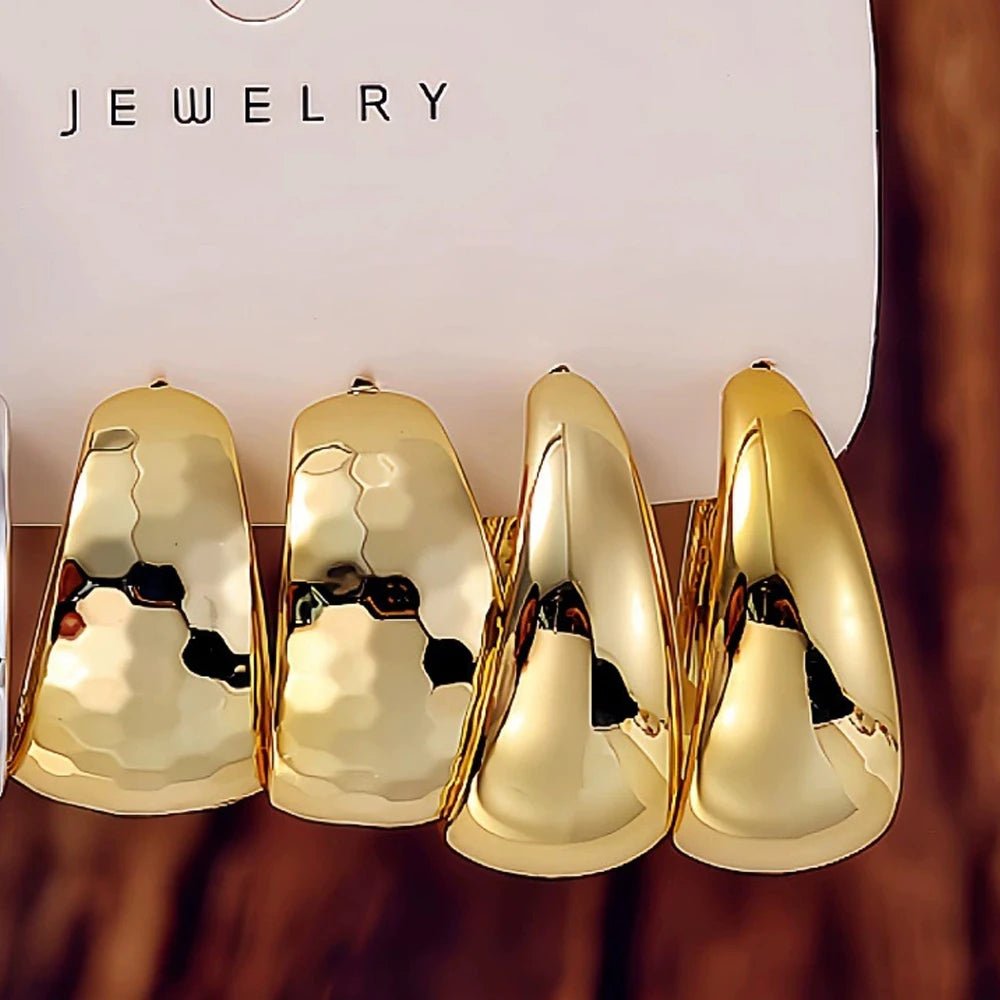 6-Piece Geometric Drop Earrings Set – Korean Fashion Gold Tone Fashion Earrings Set SWANS