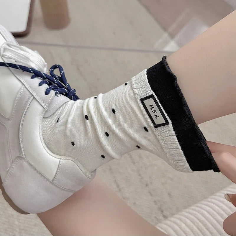 Women's Frilly Dot Cotton Socks – Soft Breathable Preppy Style Women's Fashion Socks SWANS