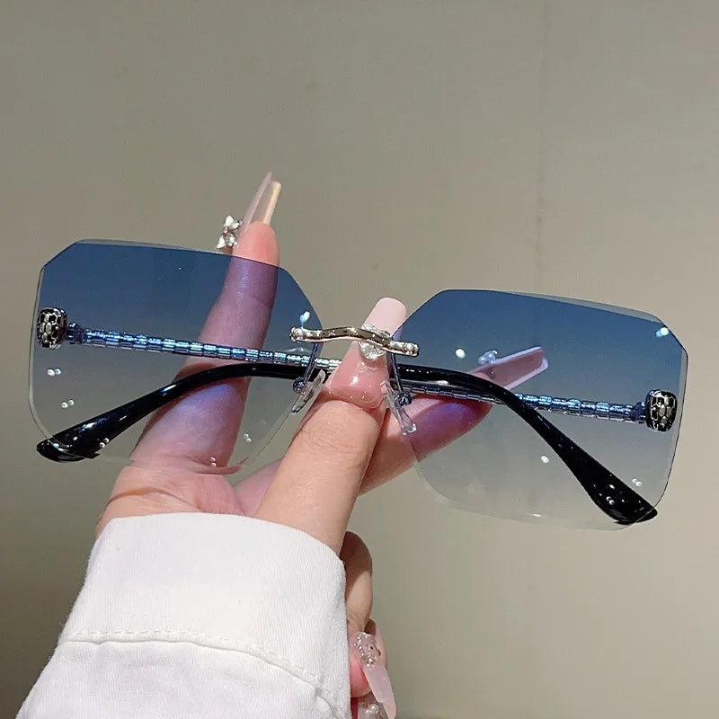 Y2K Snake Rimless Sunglasses – Steampunk UV400 Shades Fashion Sunglasses SWANS Blue