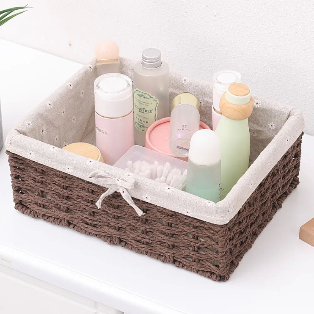 Handwoven Storage Basket with Lid – Linen Organizer S/M/L Woven Storage Basket SWANS