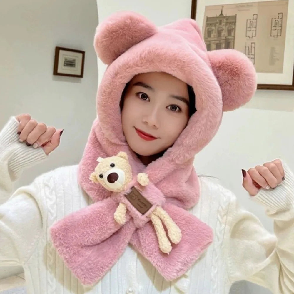 Bear Integrated Hat & Scarf Set – Warm Windproof Pullover Hat & Scarf Set SWANS