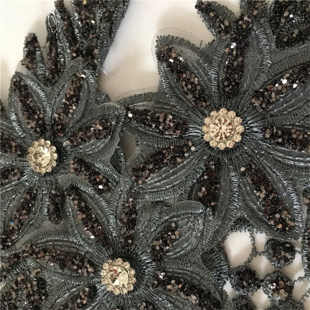 3D Flower Embroidery Applique Patch – Rhinestone Sequin Sew-On Sew-On Applique Patch SWANS