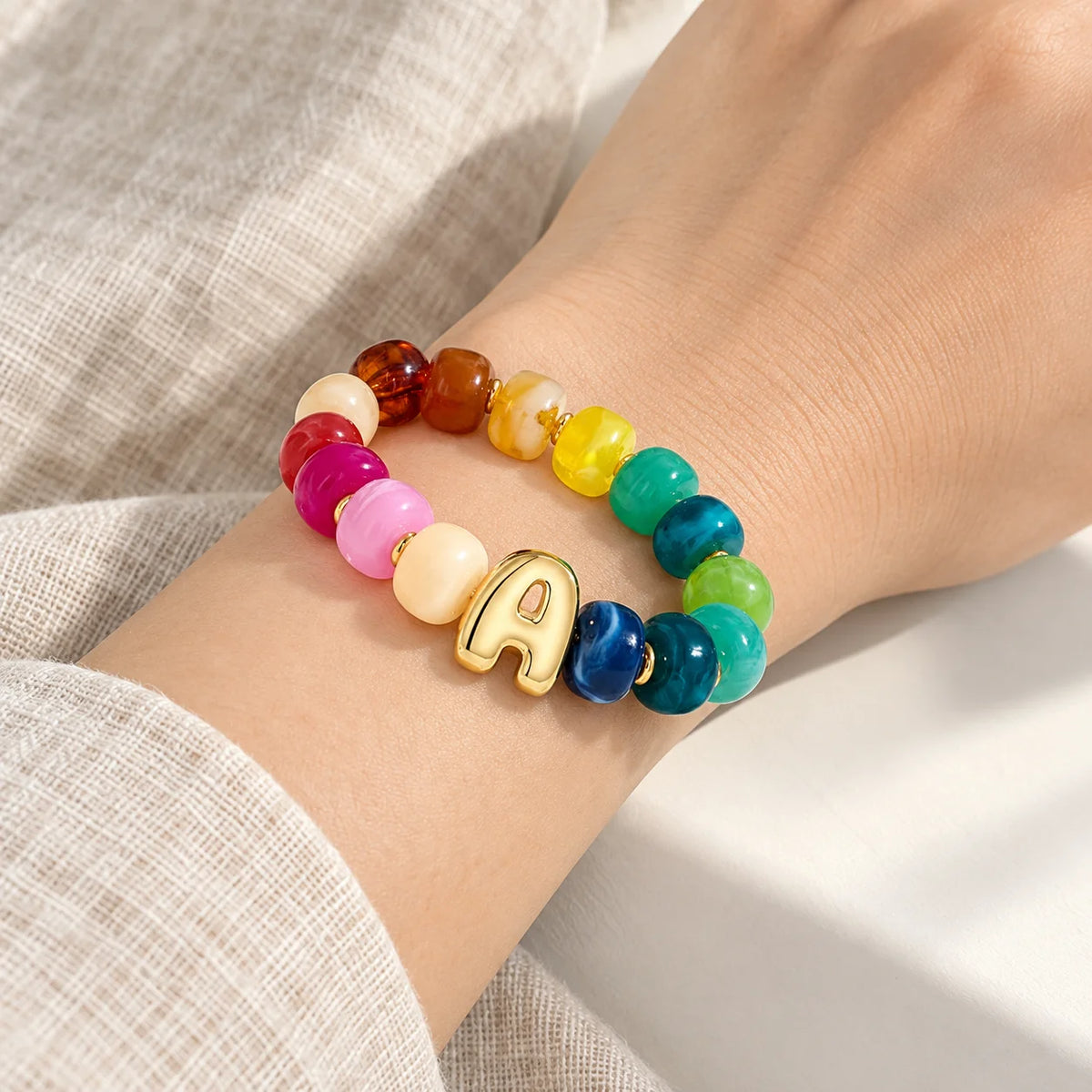 Resin Bead Initial Charm Bracelet – Multicolor Women's A-Z Charm Bracelet SWANS