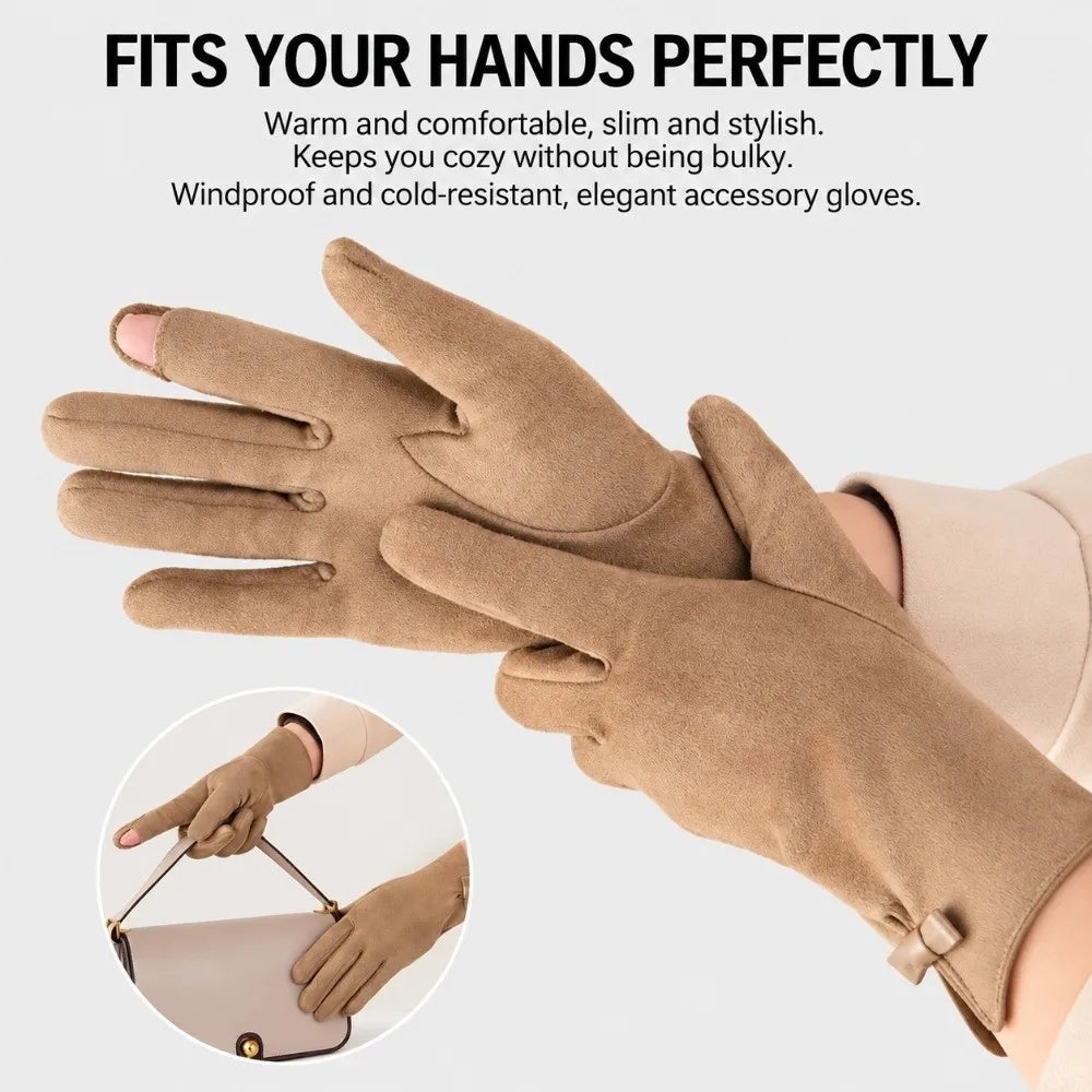 Women's Suede-Like Touchscreen Winter Gloves – Windproof Winter Cycling Gloves SWANS