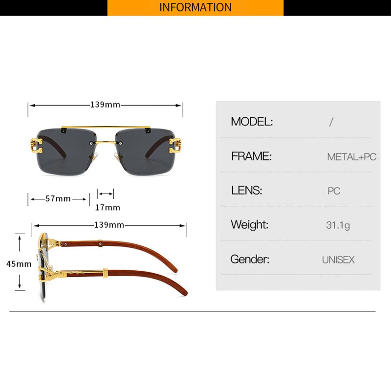 TOYEARN Rimless Square Sunglasses UV400 – Vintage Style Fashion Sunglasses SWANS