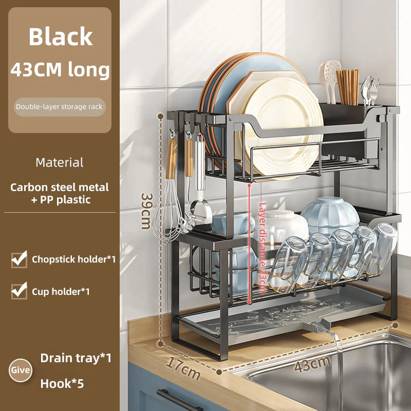 SWANS 2-Tier Dish Drying Rack with Drain Tray & Utensil Holder Dish Drying Rack SWANS Black-B