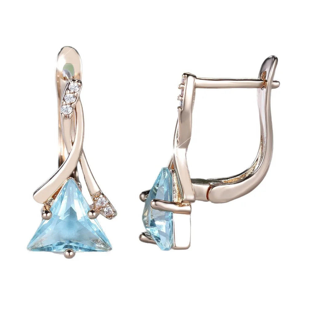 Rose Gold CZ Triangle Dangle Earrings for Women | Geometric Dangle Earrings SWANS