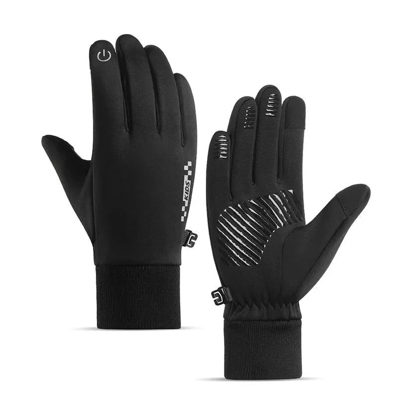 Kids Winter Touchscreen Thermal Gloves – Anti-Slip Fleece Kids Winter Gloves SWANS Black XL(9-14 years old)