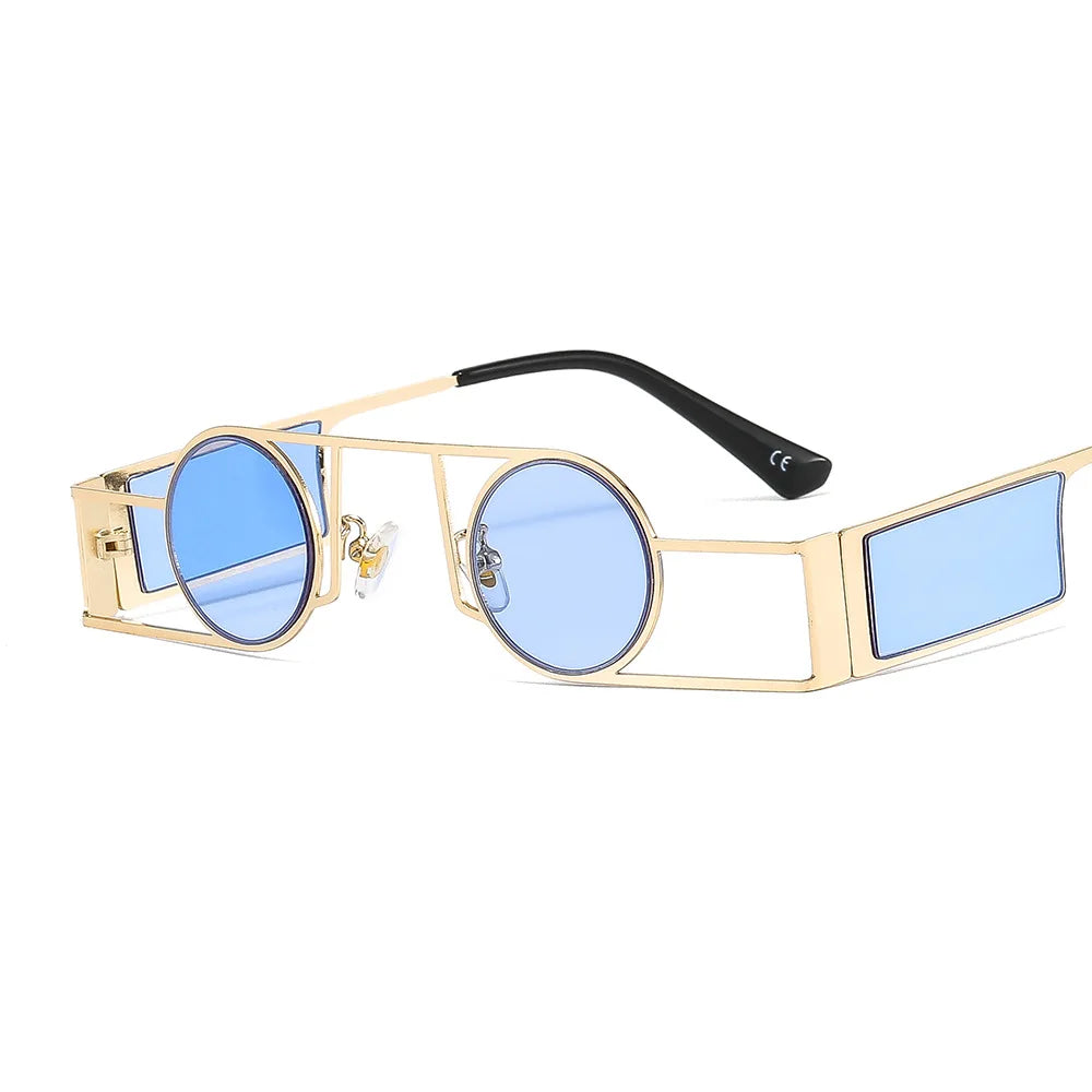 TOYEARN Steampunk Y2K Small Frame UV400 Sunglasses Unisex Fashion Sunglasses SWANS Gold Blue