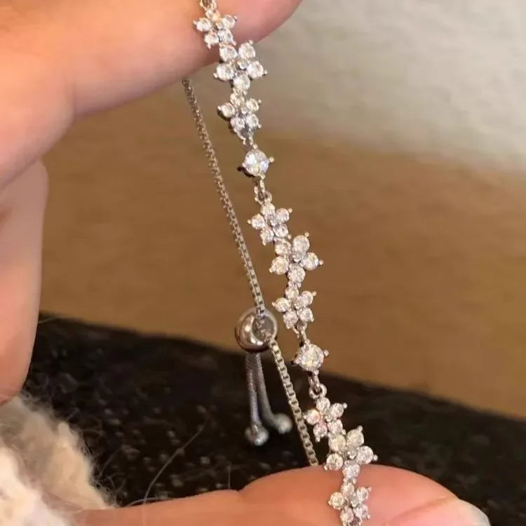 Zircon Cherry Blossom Adjustable Bracelet | Women's Gift Fashion Bracelet SWANS Sliver
