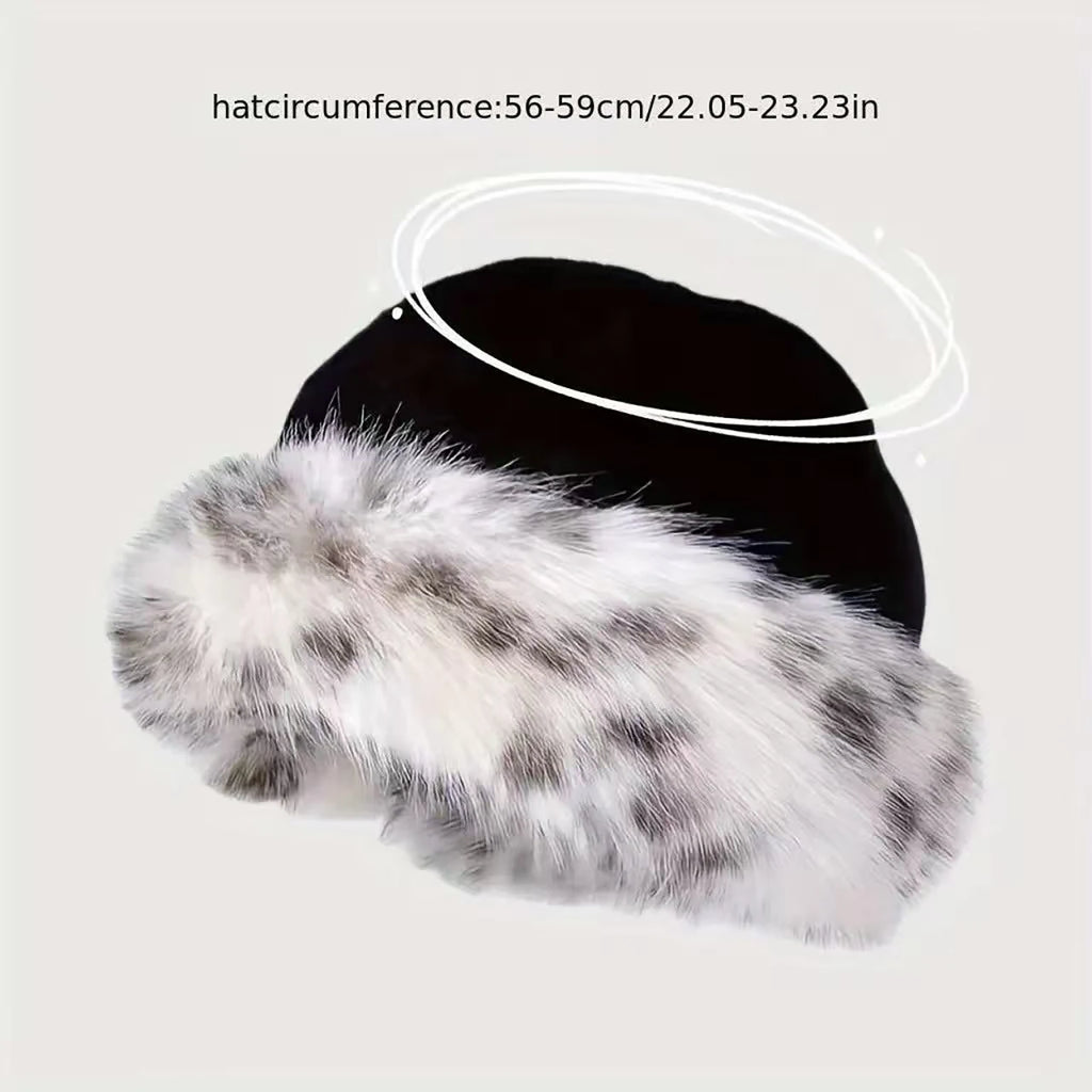 Leopard Print Plush Bucket Hat – Winter Warm Women's Beanie Winter Bucket Hat SWANS