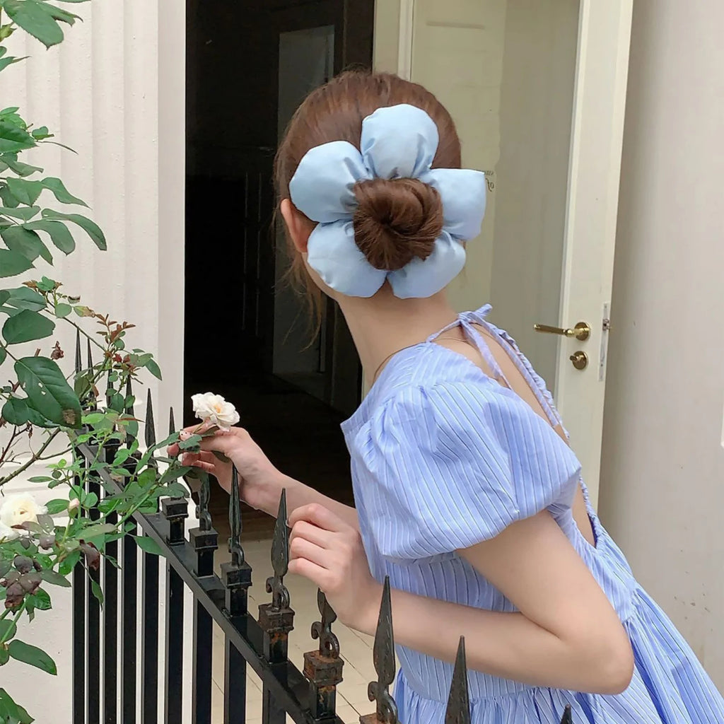 Large Satin Flower Hair Scrunchie – Blossom Hair Tie for Women Hair Scrunchie SWANS