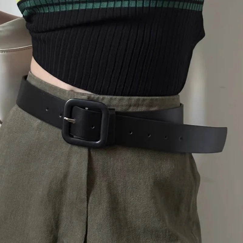 FAITOLAGI Wide PU Leather Belt Women Pin Buckle Waist Strap Wide Fashion Belt SWANS