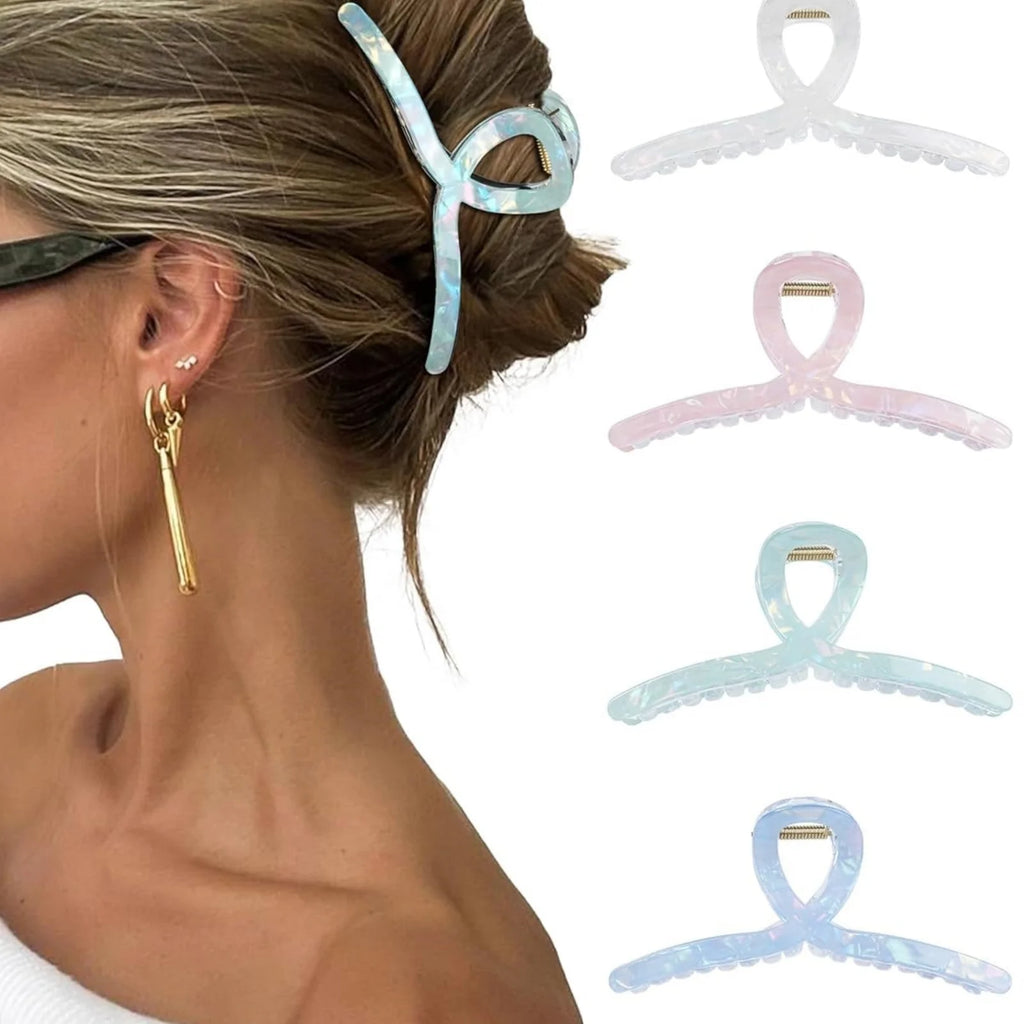 Iridescent Ribbon Hair Claw Clips – 4 Pastel Colors for Women Hair Claw Clips SWANS