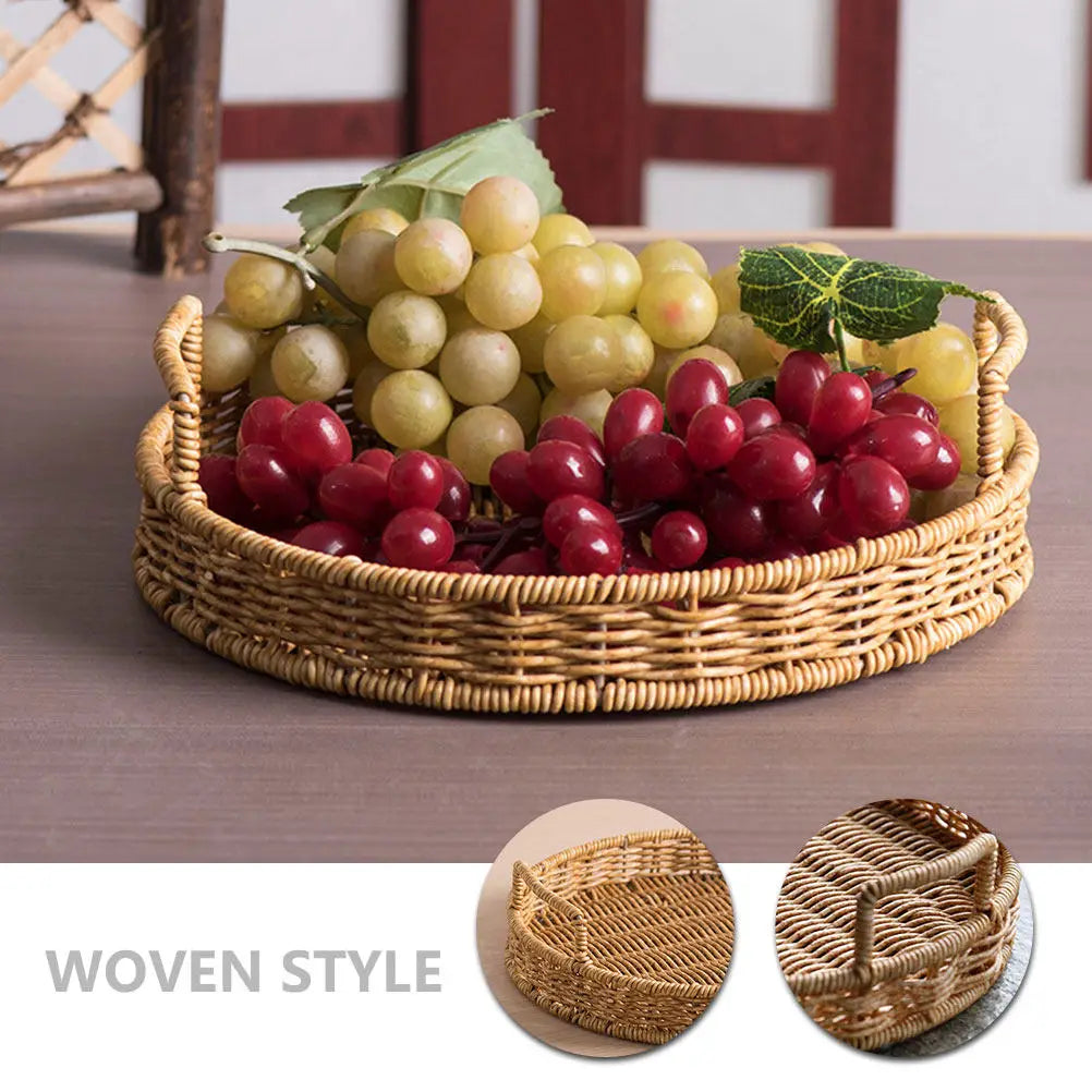 SWANS Large Round Woven Bread Basket – Kitchen Storage Tray Woven Storage Basket SWANS