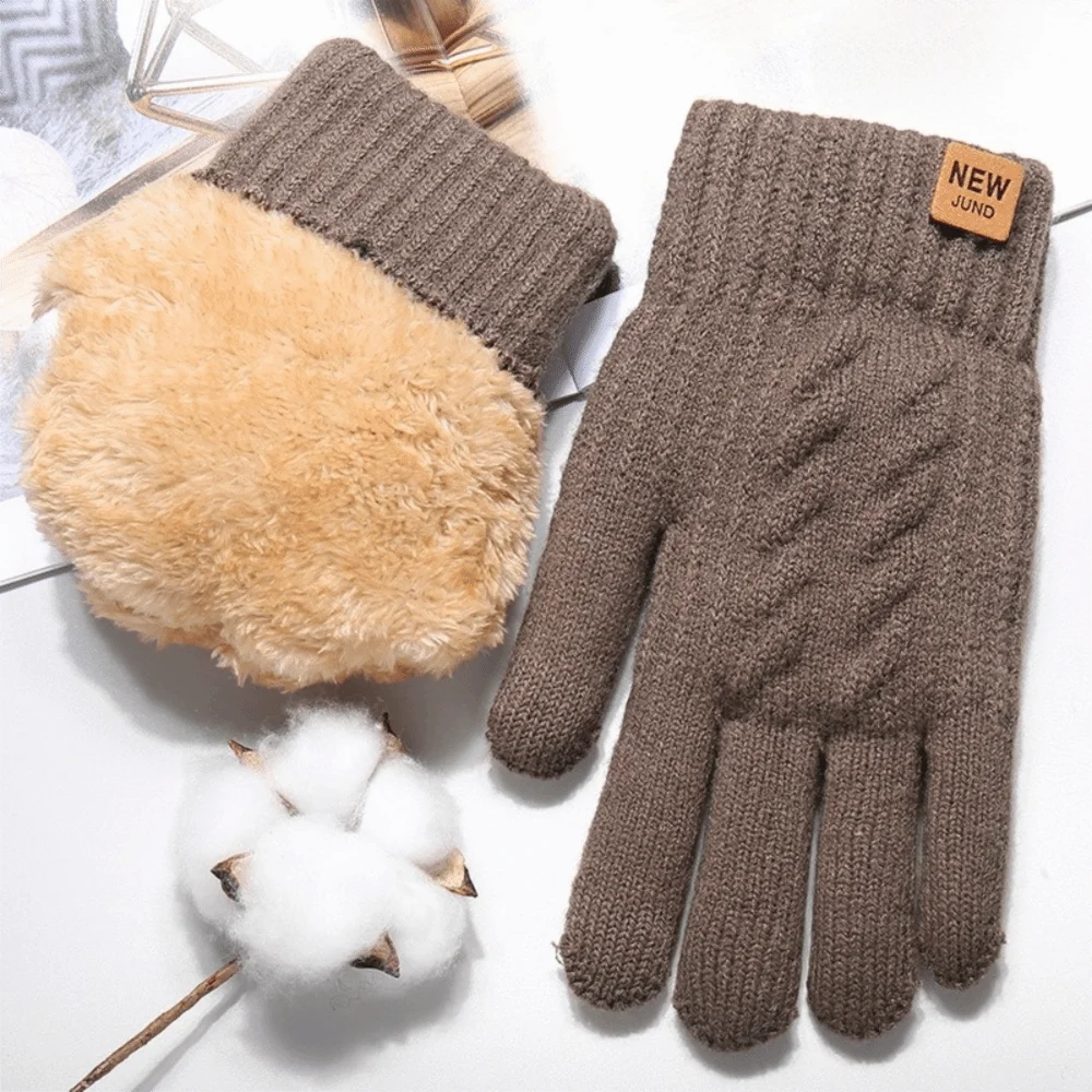 Thickened Knitted Winter Gloves – Windproof Double Layer Mittens Knitted Winter Gloves SWANS Khaki
