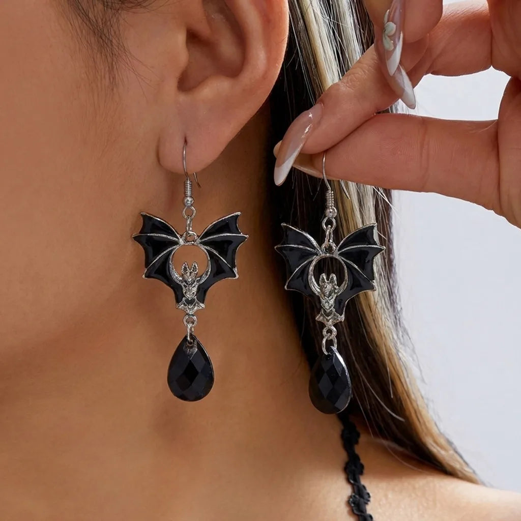 Gothic Bat Dangle Earrings – Dark Punk Halloween Drop Jewelry Gothic Dangle Earrings SWANS F