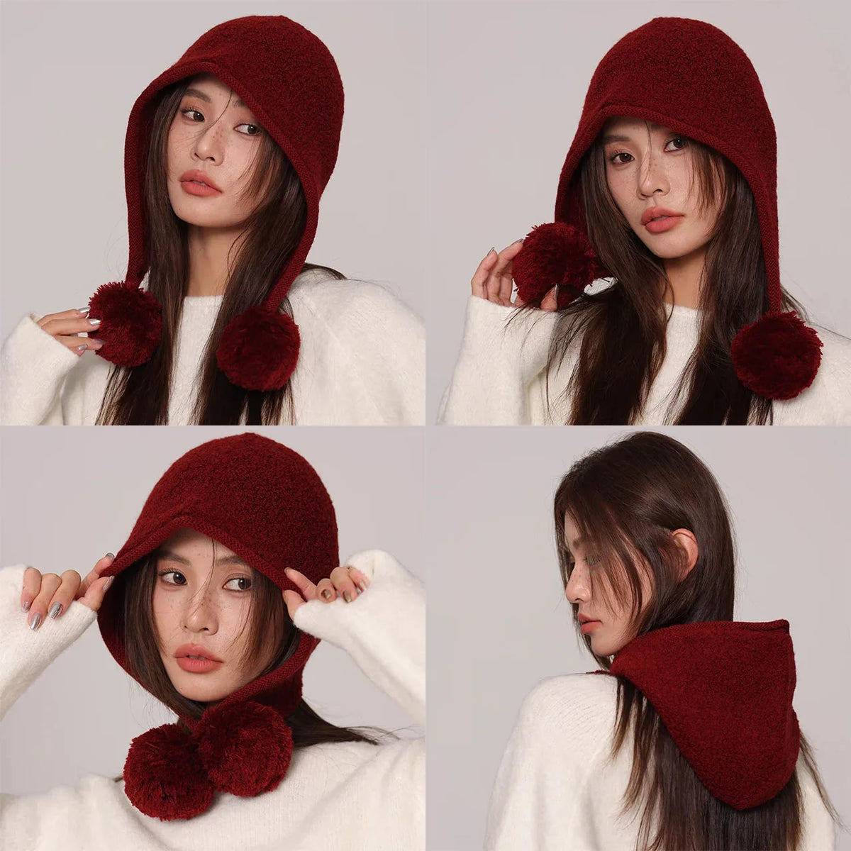 Women's Winter Pompom Balaclava Knit Beanie Hat Winter Beanie Hat SWANS