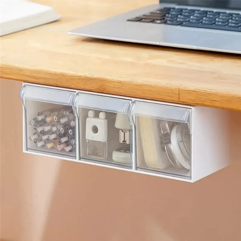 Under-Desk Drawer Storage Box – Transparent Desk Organizer Desk Drawer Organizer SWANS