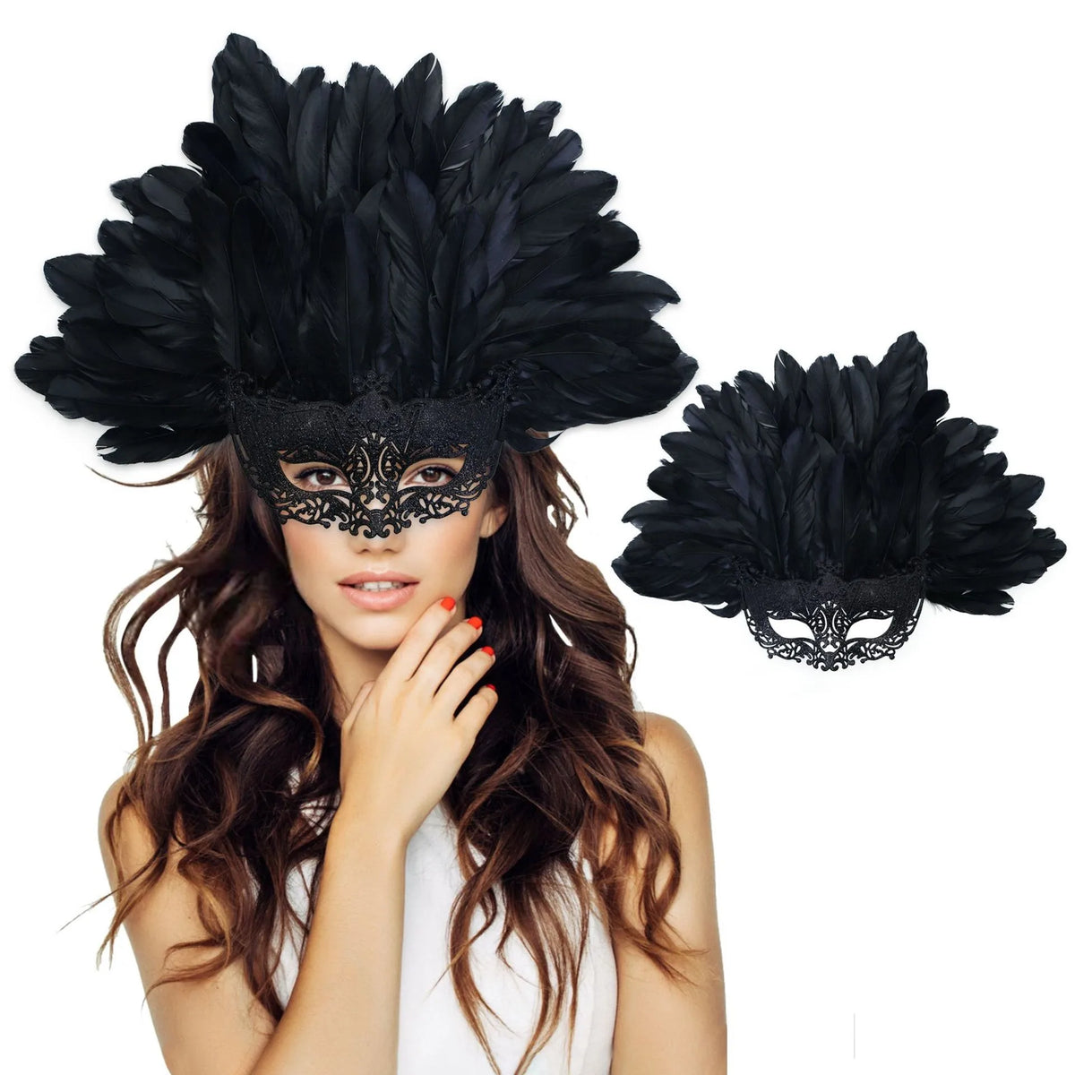 Large Feather Masquerade Mask – Half Face Cosplay & Party Feather Costume Mask SWANS