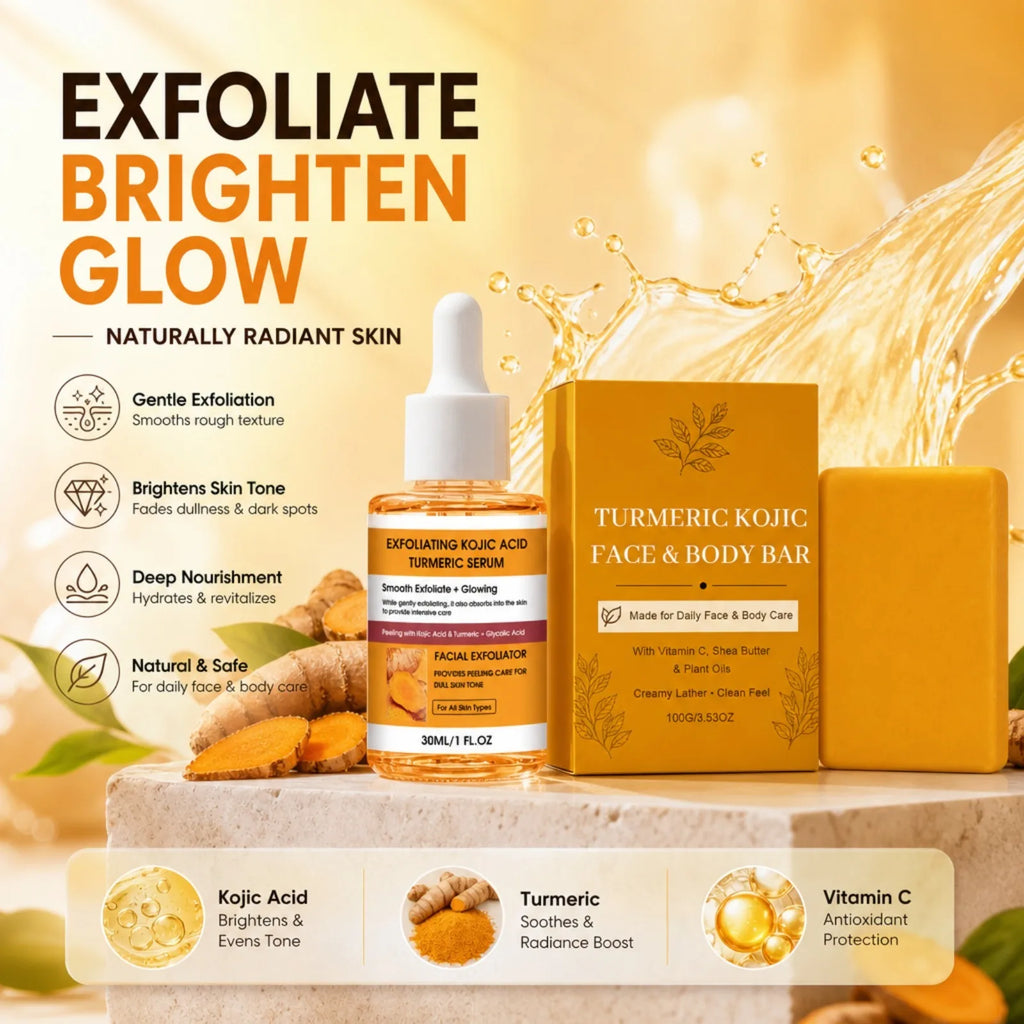 OceAura Turmeric Kojic Acid Exfoliating Serum & Soap Set Exfoliating Skincare Set SWANS