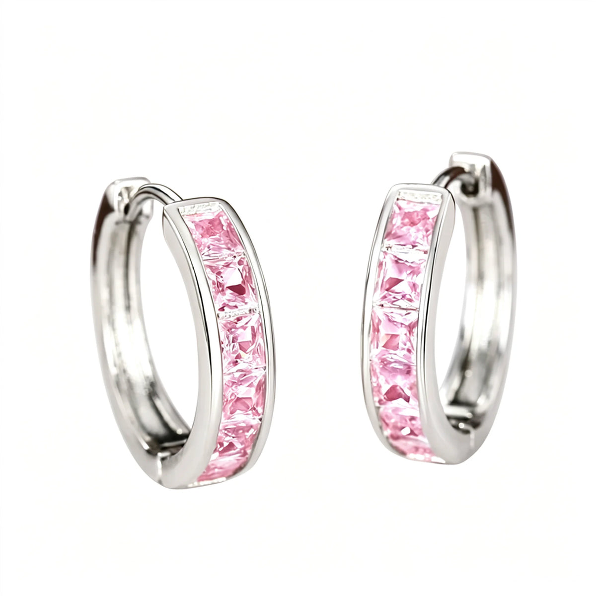 Pink Cubic Zirconia Hoop Earrings – Lightweight Fashion Jewelry Hoop Earrings SWANS