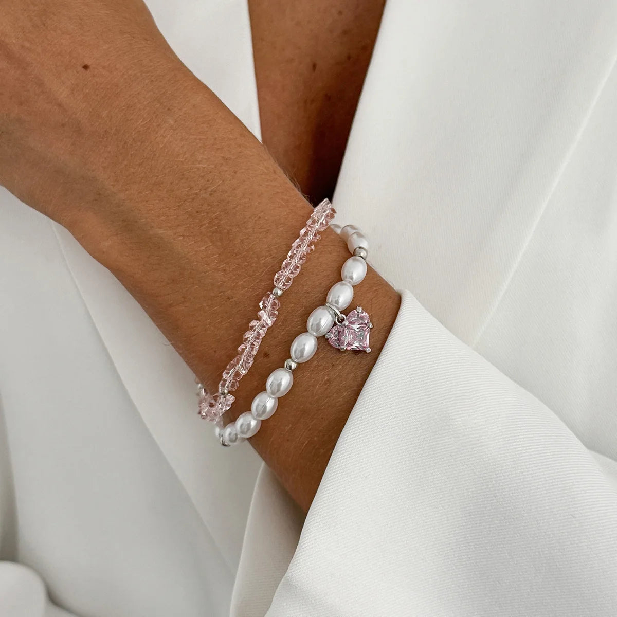 Layered Pearl Beaded Stackable Bracelet Set for Women – 2 Pcs Stackable Bracelet Set SWANS