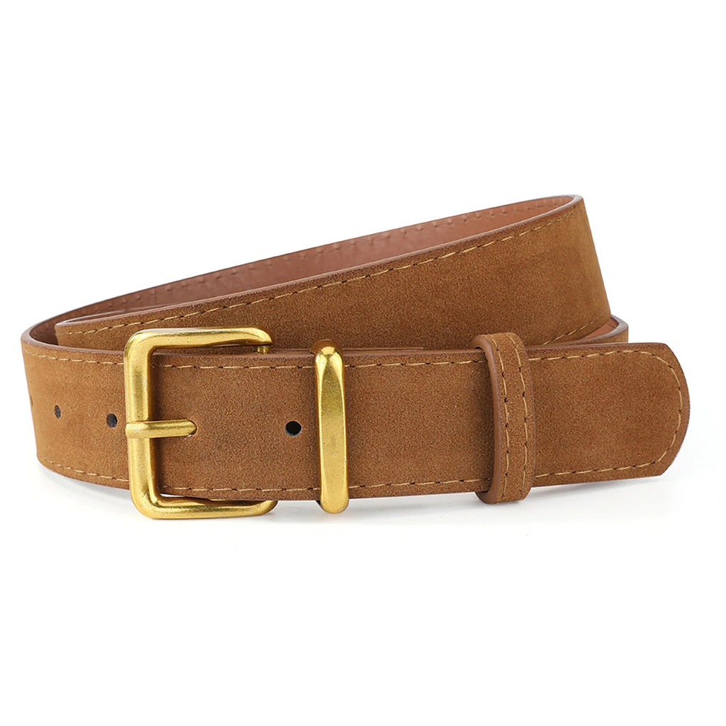 FAITOLAGI Women's Wide Suede PU Belt – Classic Pin Buckle Fashion Belt SWANS camel adjustable