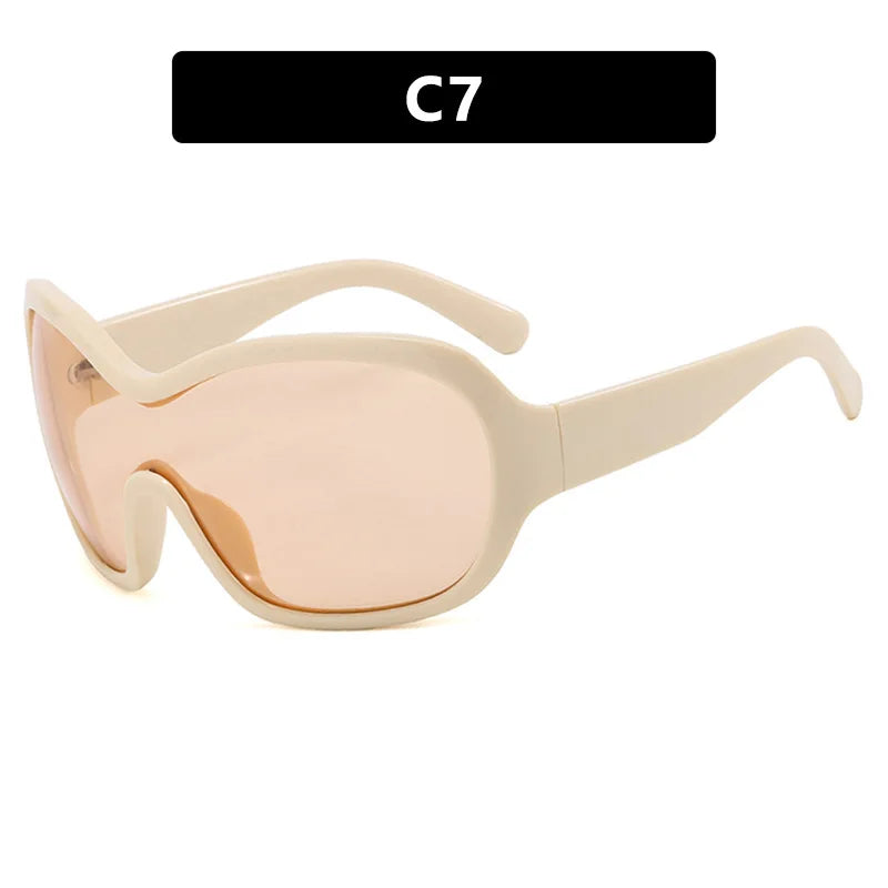 Y2K Oversized One-Piece Lens Sunglasses UV400 Punk Shades Fashion Sunglasses SWANS Beige Champagne