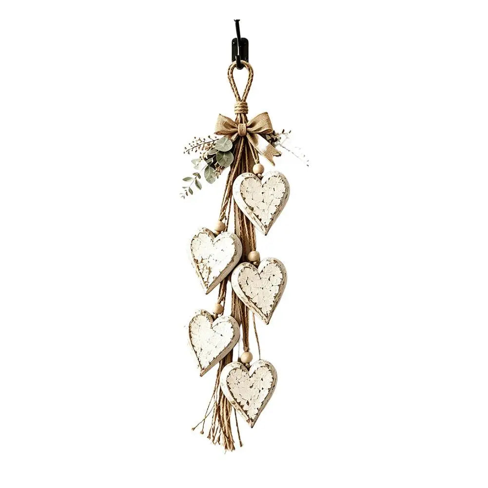 Rustic Farmhouse Heart Wall Hanging – 5-Layer Wood & Hemp Wall Hanging Decor SWANS White