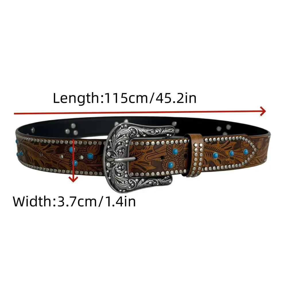 Women's Retro Embossed PU Leather Boho Belt – Pin Buckle Women's Fashion Belt SWANS