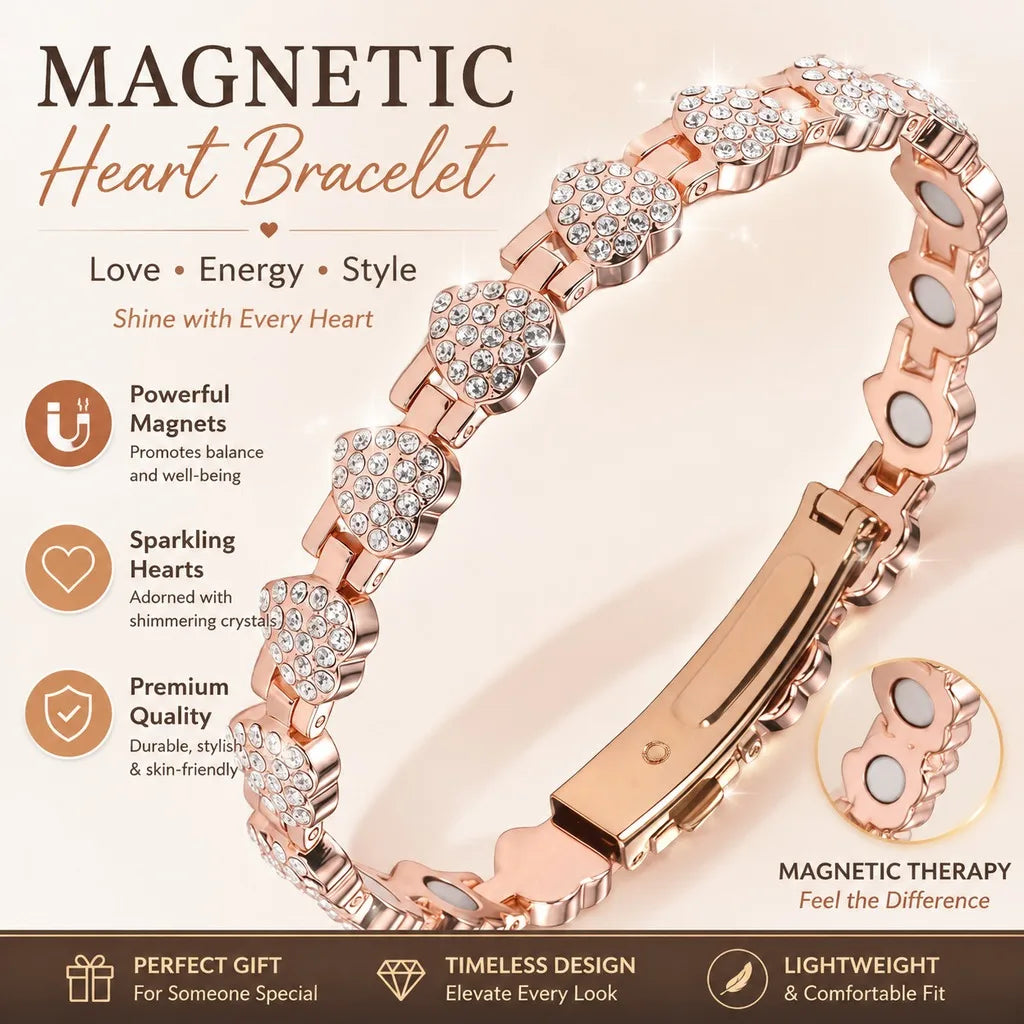 Women's Sparkling Heart Charm Bracelet – Copper & Steel Charm Bracelet SWANS Rose Gold