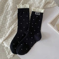 Women's Frilly Dot Cotton Socks – Soft Breathable Preppy Style Women's Fashion Socks SWANS Black One Size