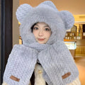 Women's Fluffy Hooded Scarf Hat Set – Windproof Winter Cap Winter Hat Scarf Set SWANS Grey