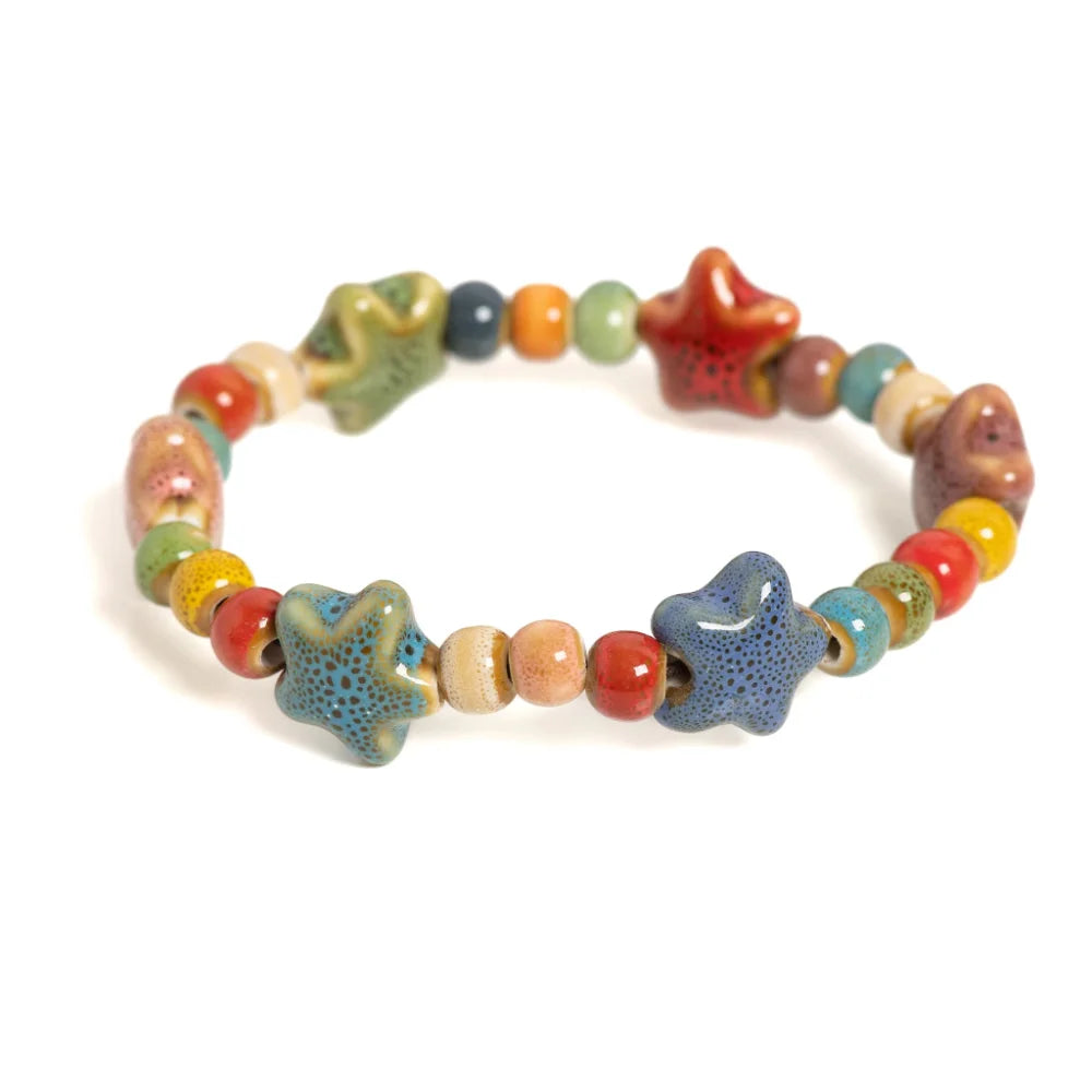 Adjustable Ceramic Boho Star Bead Bracelet – Handmade Ethnic Beaded Bracelet SWANS