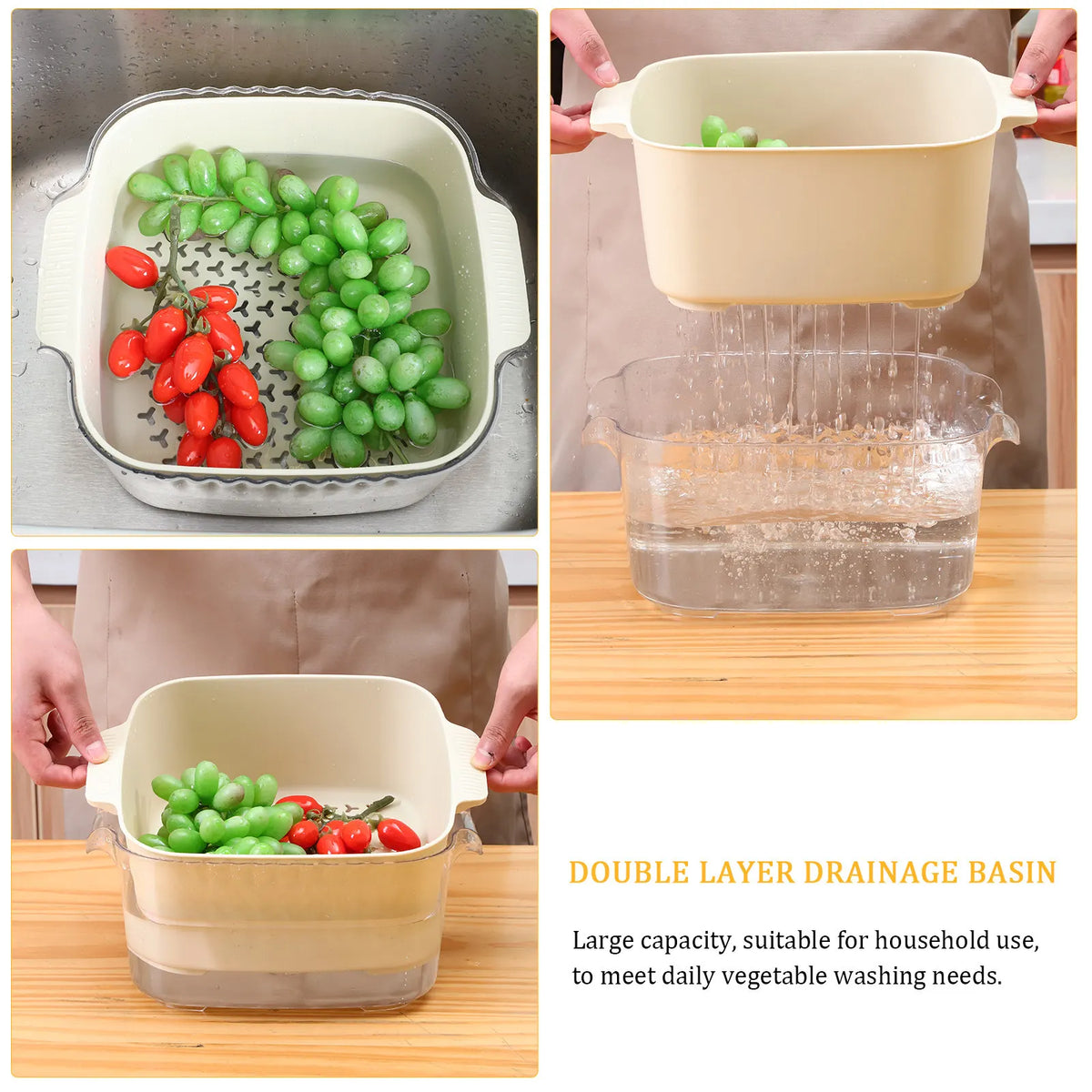 Double Layer Fruit Washing Bowl & Stackable Drain Colander Set Colander Strainer Set SWANS