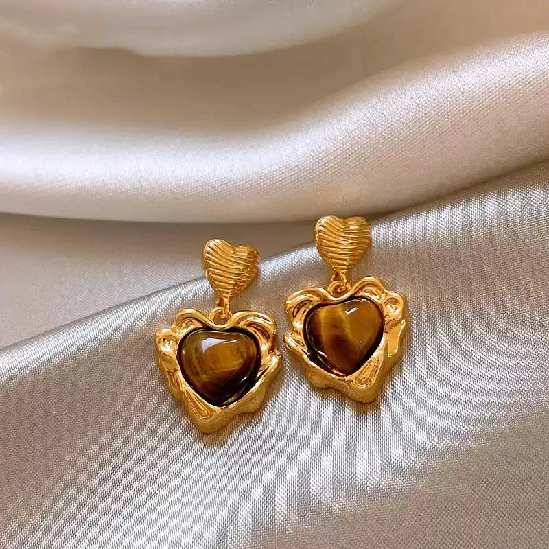 Tiger Eye Stone Stud Earrings – Zinc Alloy Light Luxury Stud Earrings SWANS