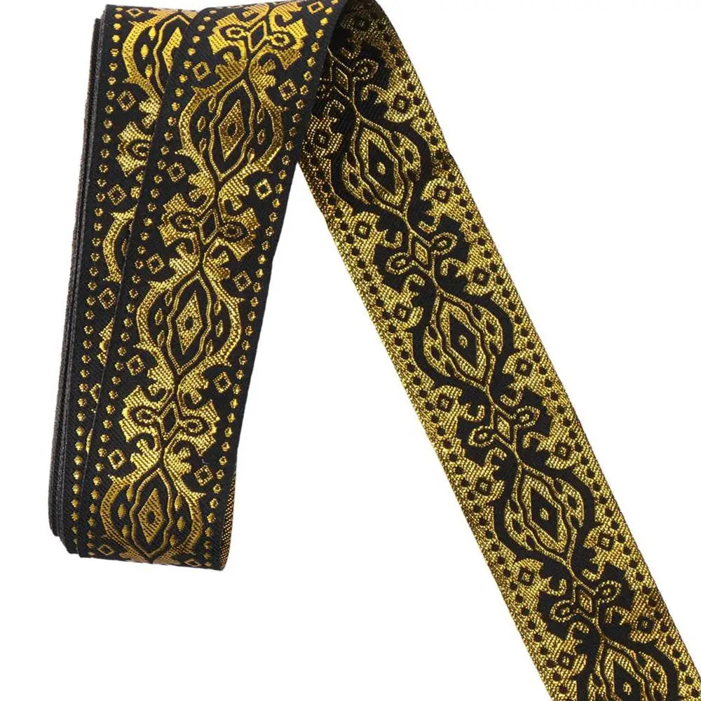 7.6 Yards Jacquard Woven Ribbon 1.3" Wide – Gold Floral Trim Jacquard Woven Ribbon SWANS