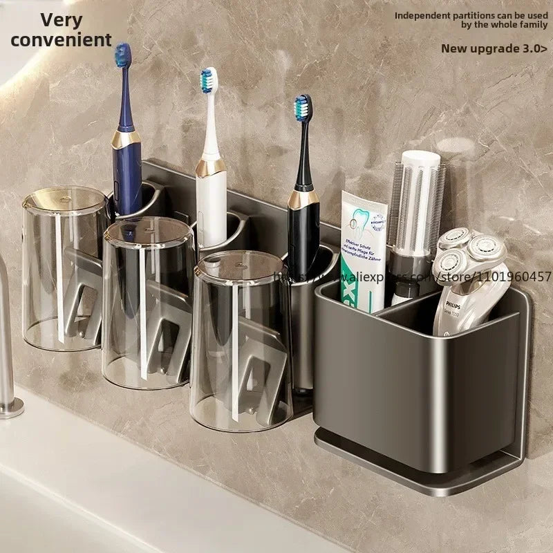 SWANS Wall-Mounted Toothbrush Holder & Cup Rack – No Drill Toothbrush Holder SWANS