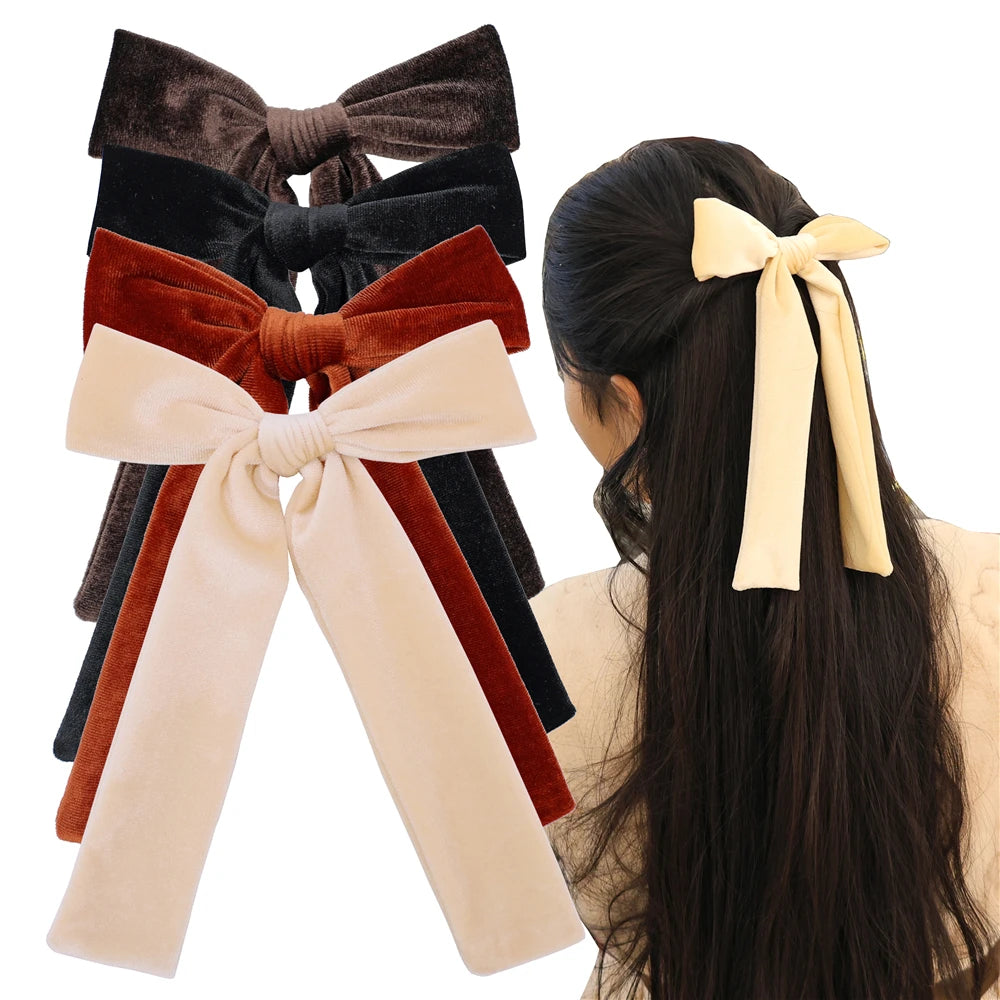 Long Tail Velvet Bow Hair Clips – Girls, Kids & Moms Velvet Bow Hair Clip SWANS