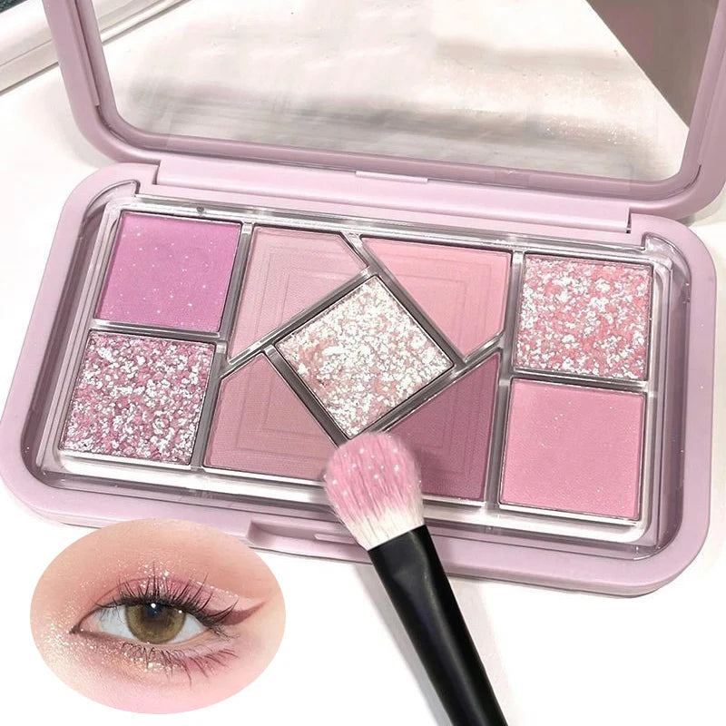 9-Color Pink Purple Eyeshadow Palette – Glitter, Pearl & Matte Eyeshadow Palette SWANS
