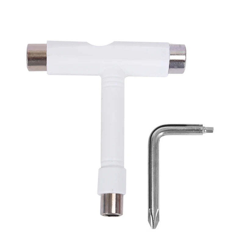Skateboard T-Tool Multi-Function Wrench, Allen Key & Screwdriver Skateboard Tool SWANS White