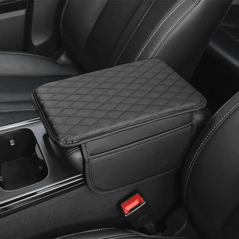 Universal Diamond PU Leather Car Armrest Cover + Side Pockets Car Armrest Cover SWANS black