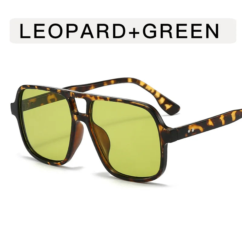 Y2K Oversized Double Bridge Square Sunglasses UV400 Fashion Sunglasses SWANS Leopard Green