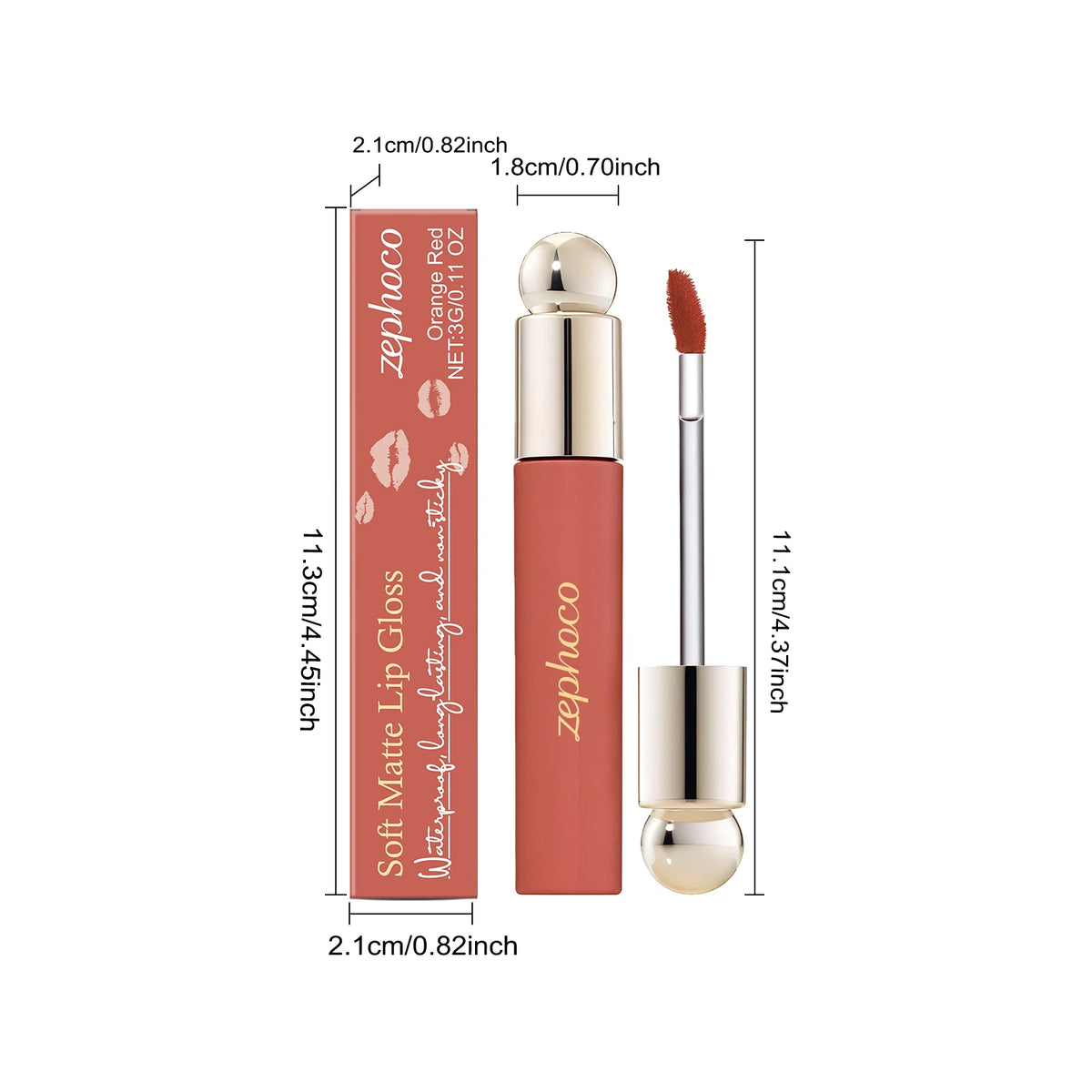 Zephoco Velvet Matte Liquid Lipstick – Long-Lasting Lip Tint Liquid Lipstick SWANS Orange-red 1PC