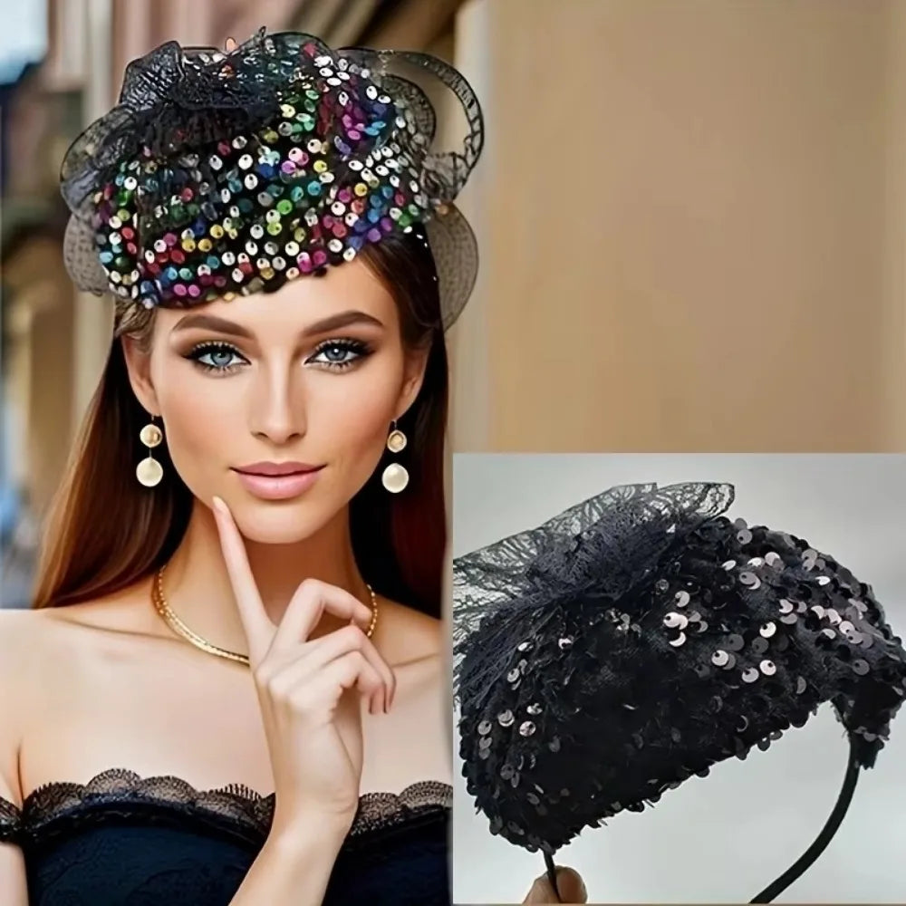 Women's Glitter Sequin Wide Brim Half Hat Hair Headband Sequin Hair Headband SWANS