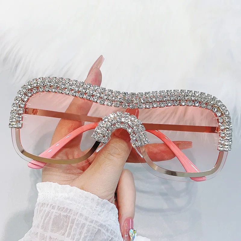 Y2K Rhinestone Rimless Sunglasses – UV400 Women's Punk Shades Fashion Sunglasses SWANS Pink as the photo