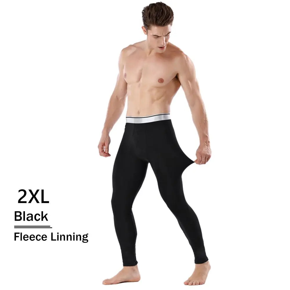 Men's Fleece Lined Thermal Long Johns Winter Base Layer Pants Thermal Long Johns SWANS Black1-2XL