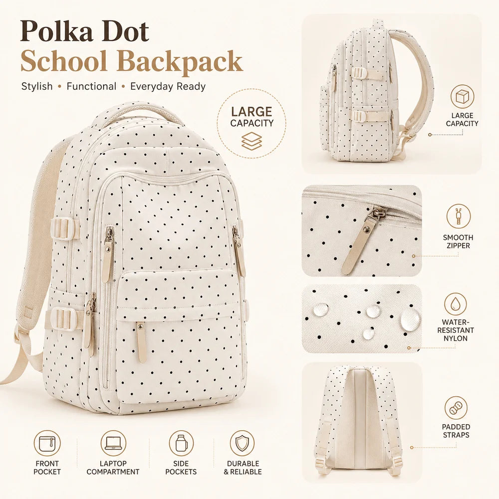 Nylon Polka Dot Backpack – Large Capacity Waterproof Daypack Nylon Backpack SWANS