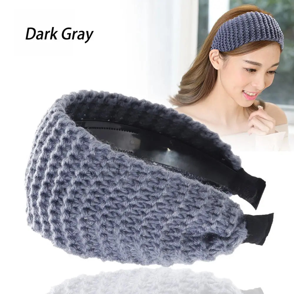 Women's Knitted Headband – Warm Wool Head Wrap Accessory Knitted Headband SWANS dark gray
